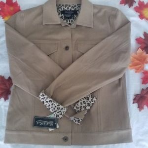 NWT Peck & Peck Tan Camel Color Jacket with Leopard Print Size 6